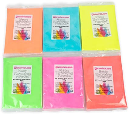 UV Neon Holi Powder pack of 6 x 100g-