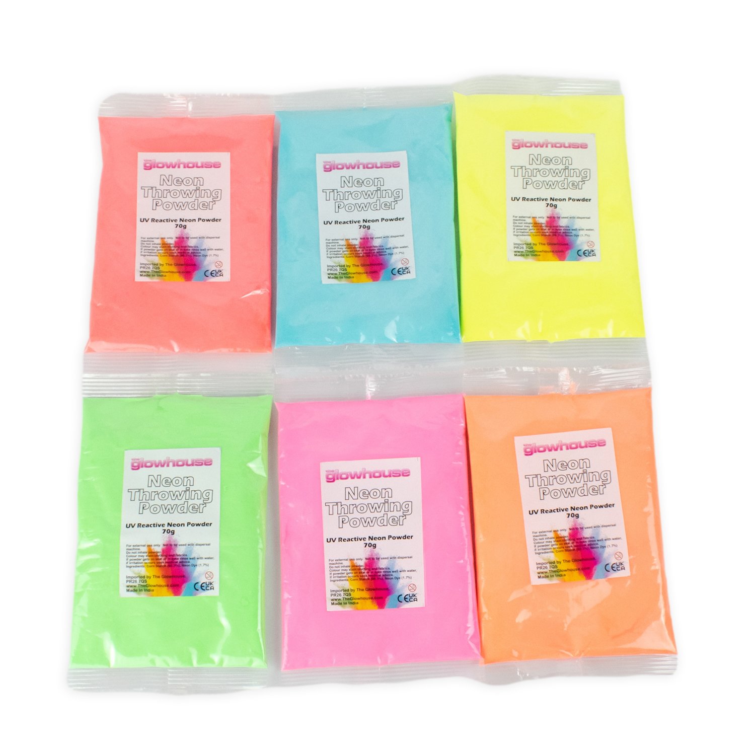 UV Neon Holi Powder 6 x 70g Pack-