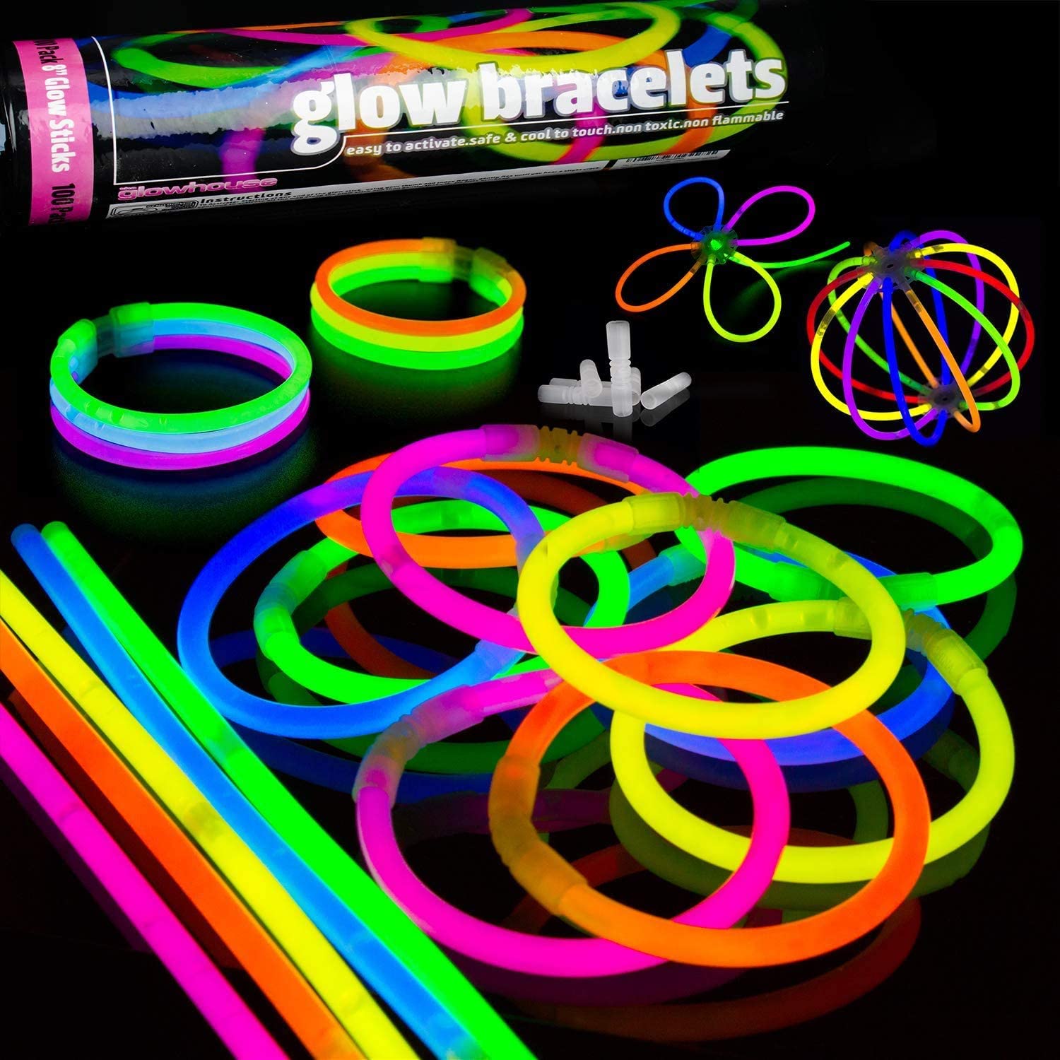 Bring Joy to Your Life Non-Toxic and Safe for Kids 6mm Thick for More Glow CoBeeGlow 100-Pack White Glow Stick Bracelets Bulk Pack of 8 Inch Glowstick with Connectors 