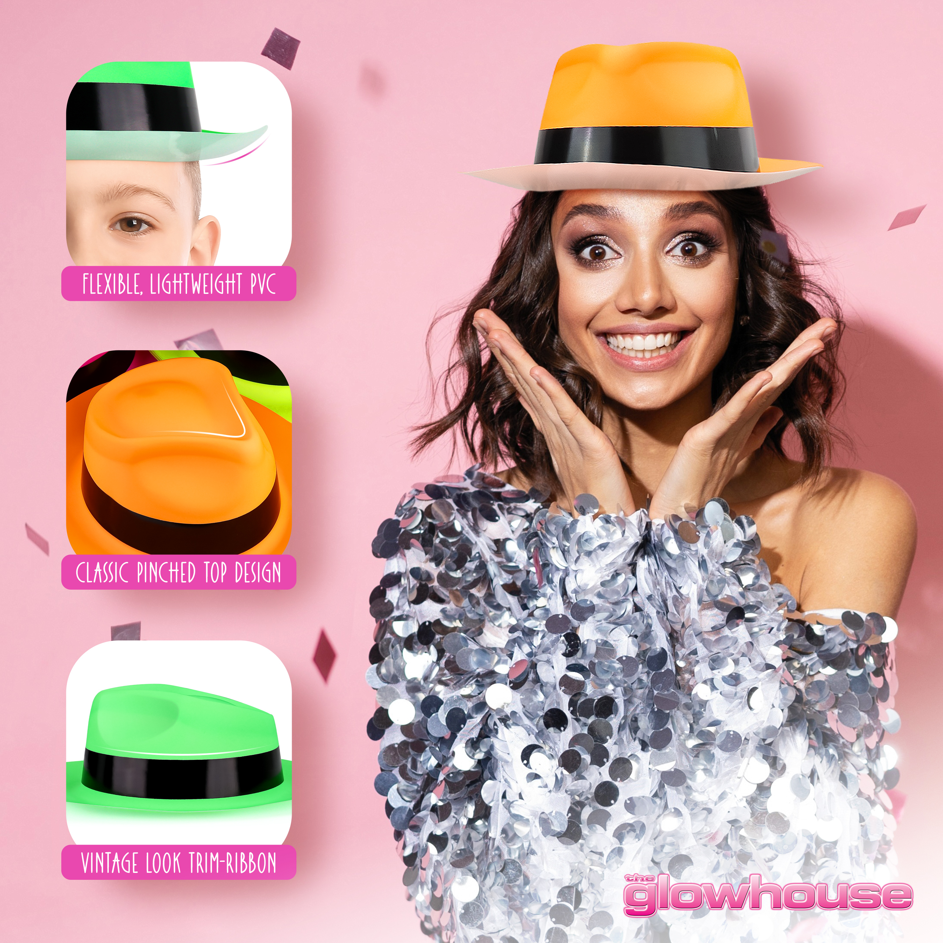 12 pack Neon Gangster Hats