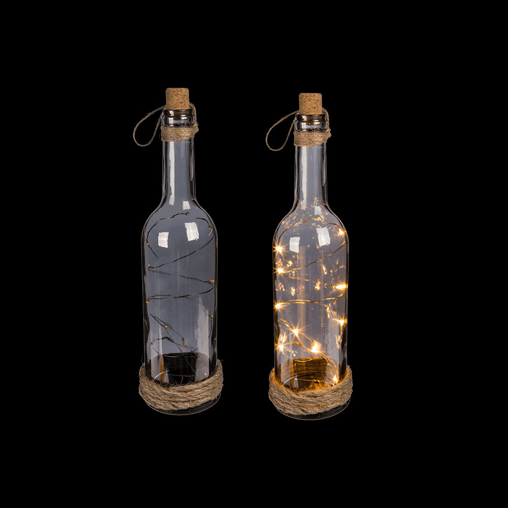 OOTB Smoked Glass Bottle with 10 Warm White LEDs 30 x 7cm 