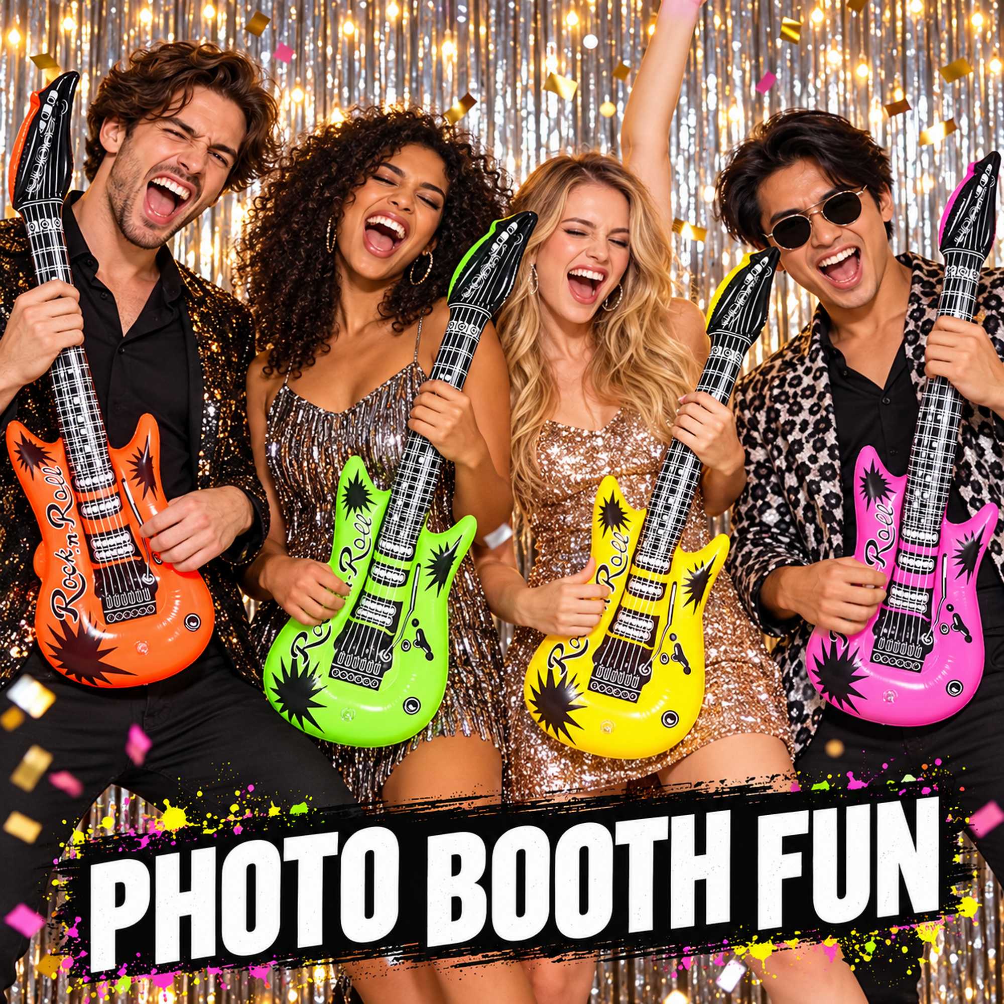 Set of 4 Neon Inflatable Guitars thumbnail 4