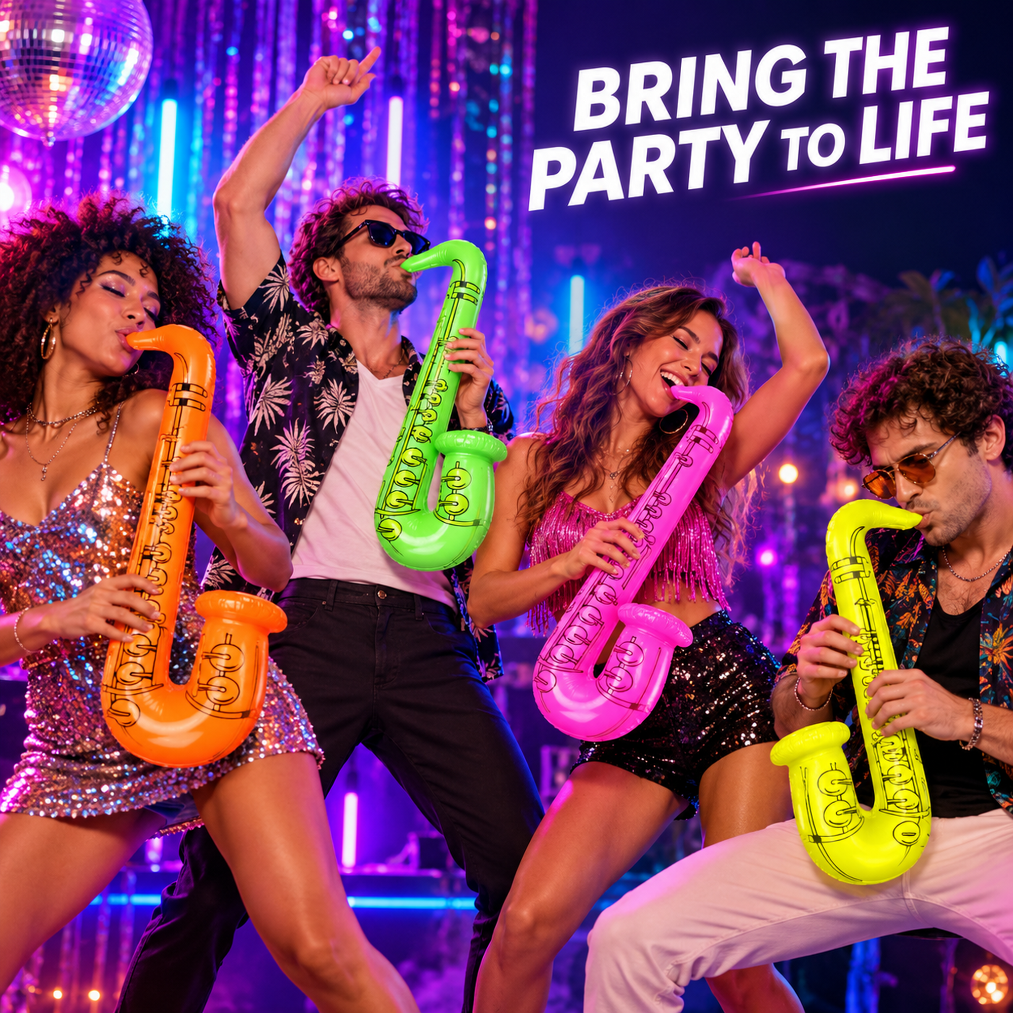 4 x Neon Inflatable Saxophones thumbnail 5